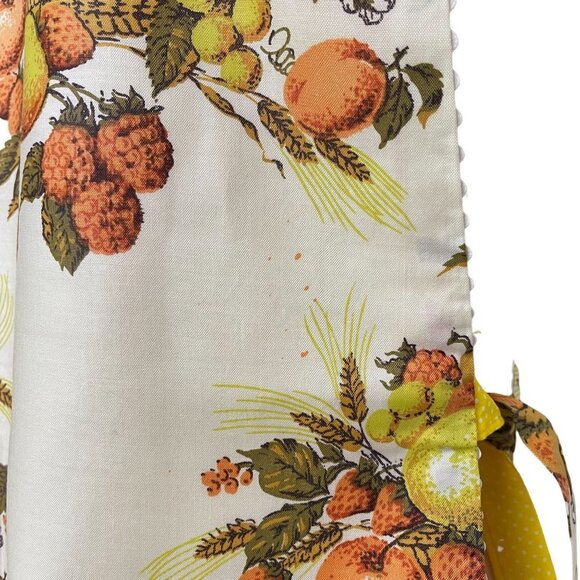 Women Yellow Orange Reversible Bib Apron Fruit Floral Pattern Vintage Autumn - Picture 8 of 14